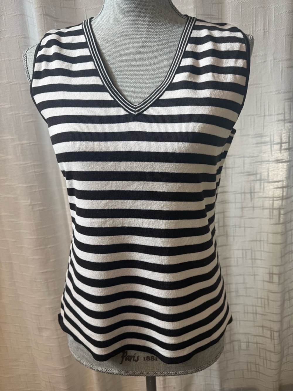 Chico's Black & White Striped V-Neck Sleeveless Tank